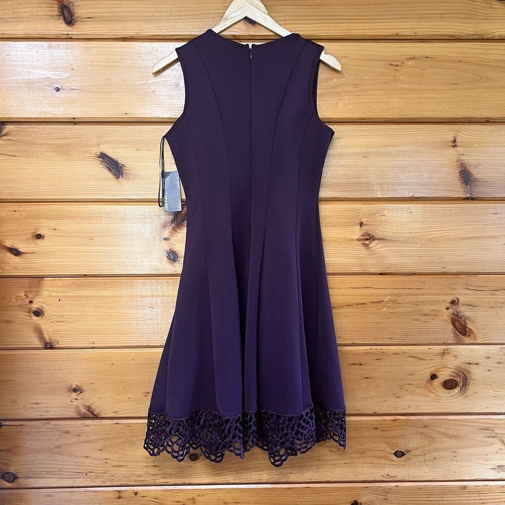DONNA RICCO Round Neck Size 6 Deep Purple Sleeveless Fit & Flare Decorative Hem - Picture 4 of 4